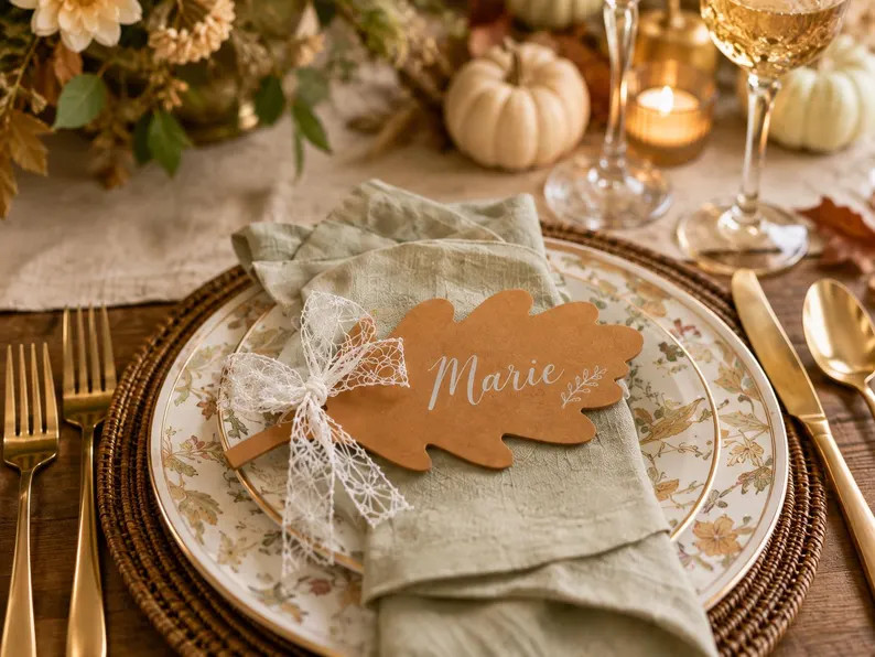 Personalized Fall Leaf Place Cards Thanksgiving Name Tags Kraft Paper Table Setting Autumn Weddin... | Etsy (Global)