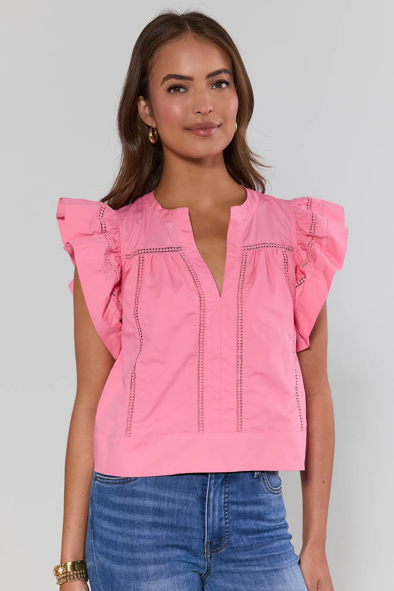 Judith Pink Flutter Sleeve Top | Avara