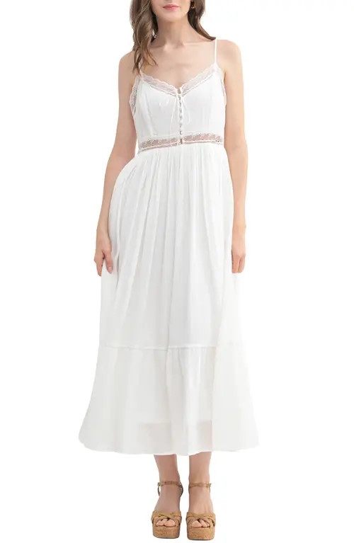 All in Favor Lace Detail Midi Dress in Off White at Nordstrom, Size X-Large | Nordstrom