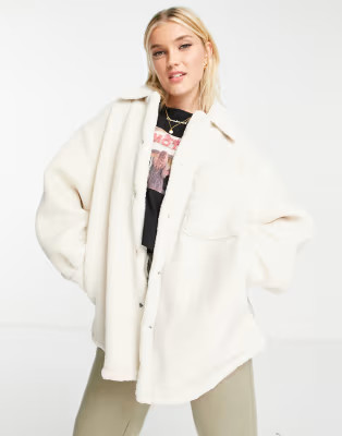 Topshop oversized borg shacket in cream | ASOS (Global)
