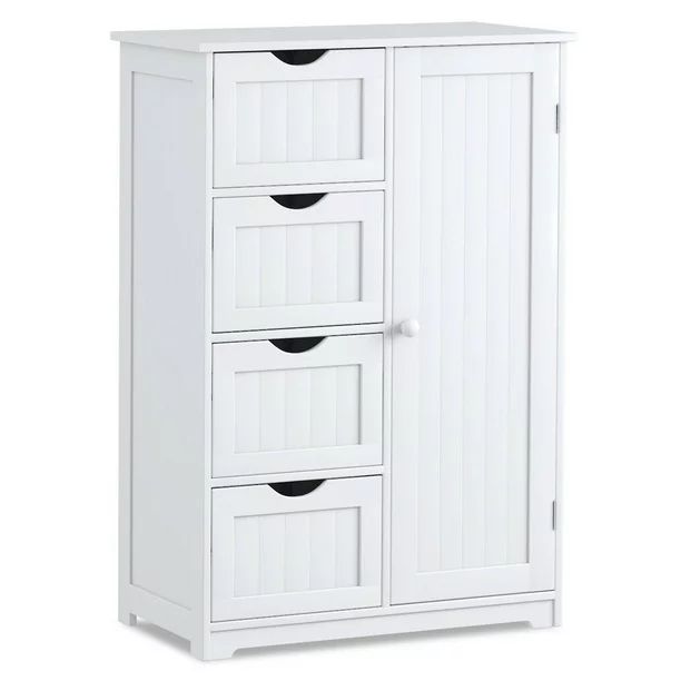 Goplus Wooden 4 Drawer Bathroom Cabinet Storage Cupboard 2 Shelves Free Standing White | Walmart (US)
