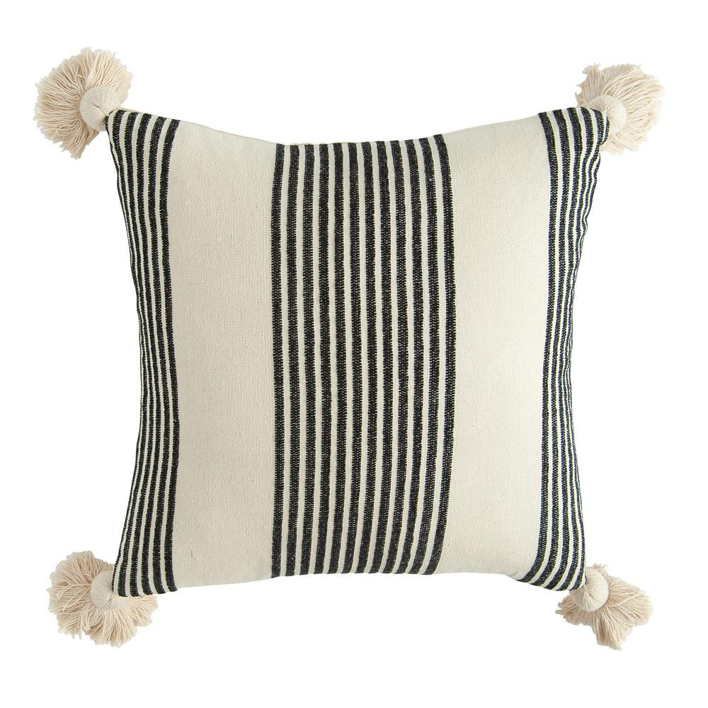 Black Striped Cotton and Chenille 20 in. x 20 in. Throw Pillow | The Home Depot