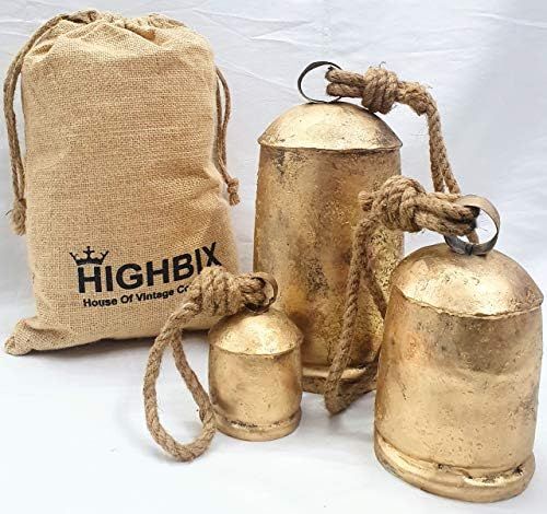 Amazon.com: HIGHBIX 10-16-25cm Large Handmade Set of 3 Rustic Vintage Lucky Cow Bells On Rope wit... | Amazon (US)