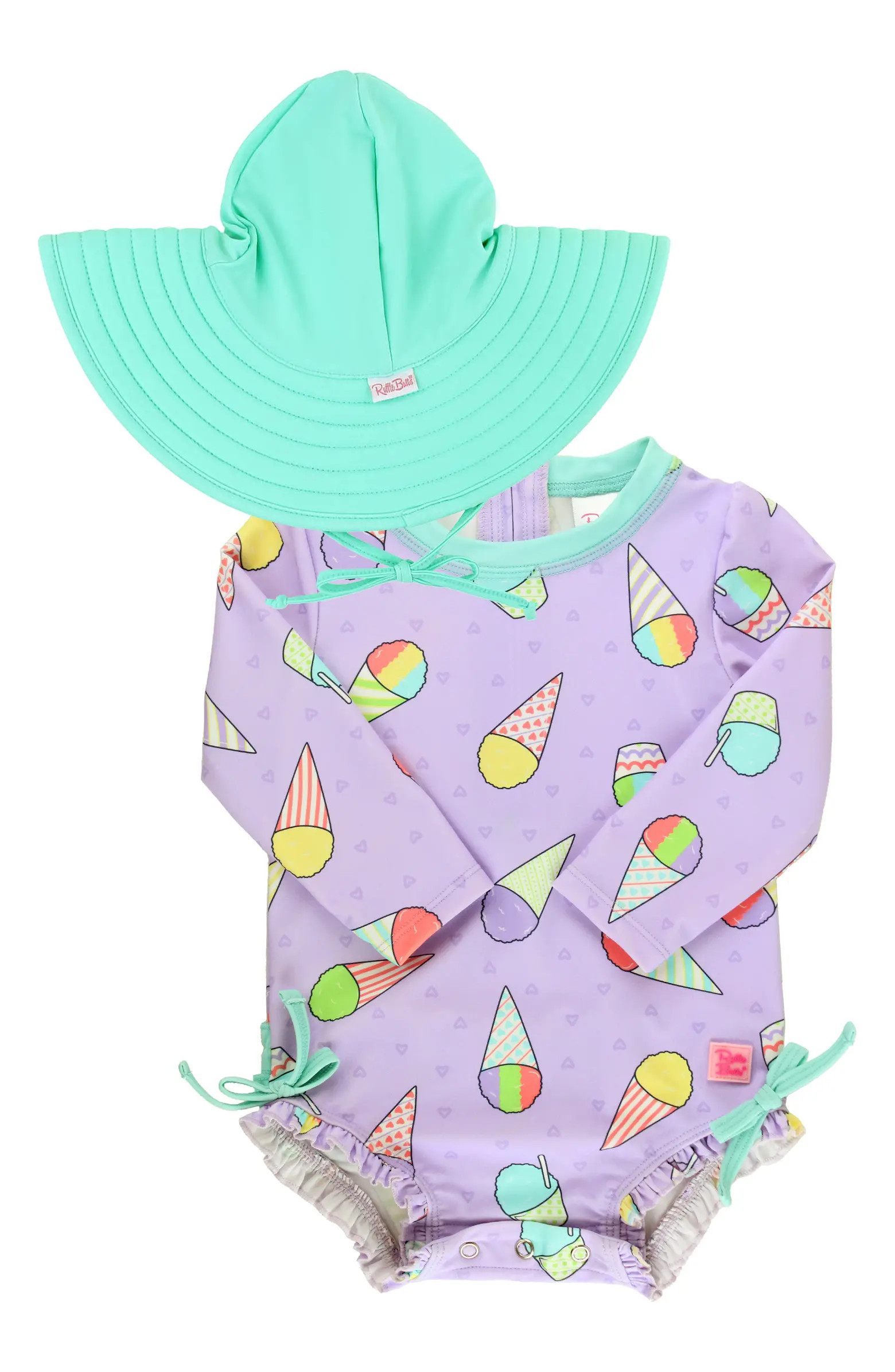 Snow Cone Long Sleeve One-Piece Rashguard Swimsuit & Hat Set | Nordstrom