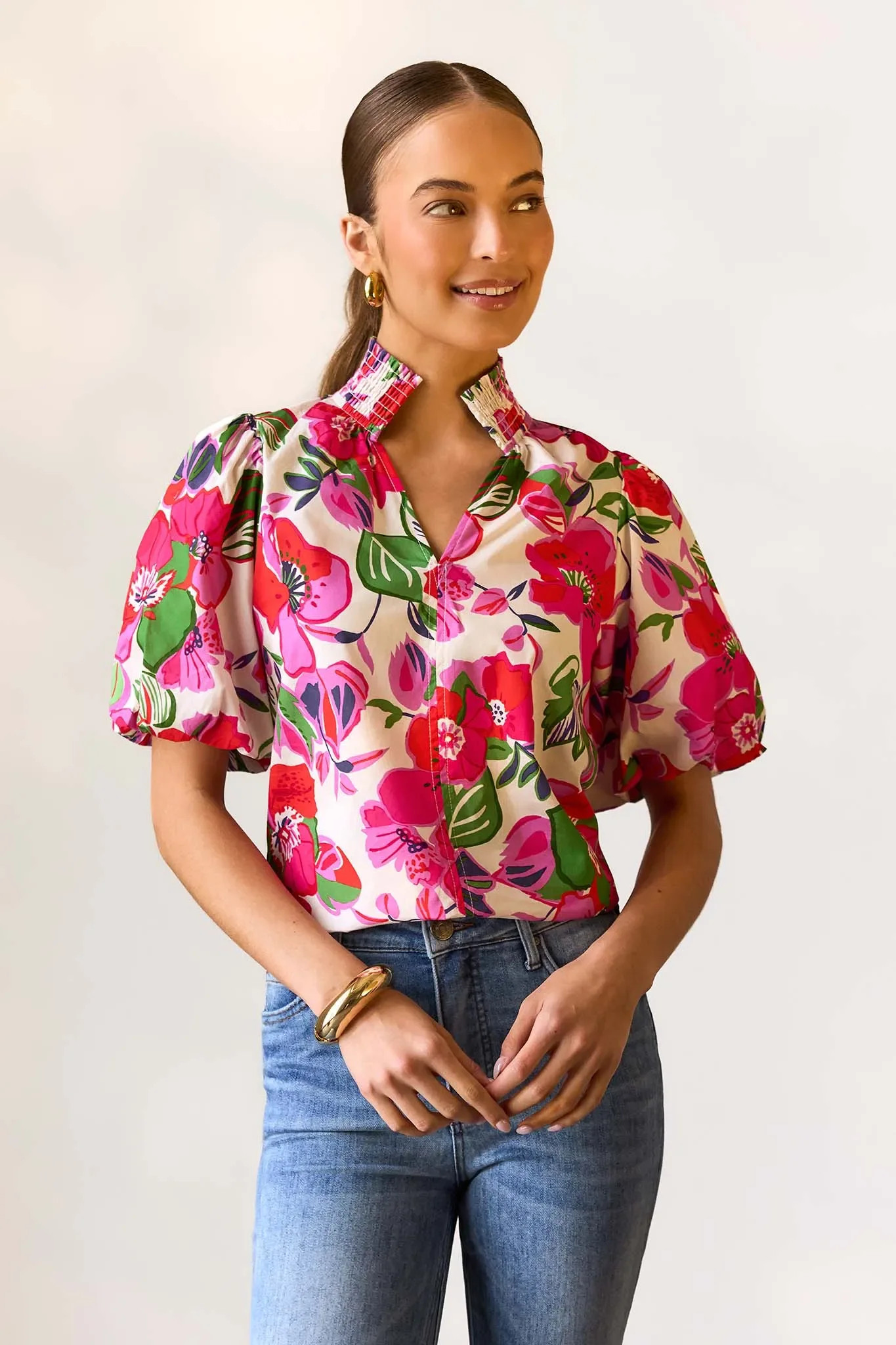 Genevieve Cream Floral Print Top | Avara