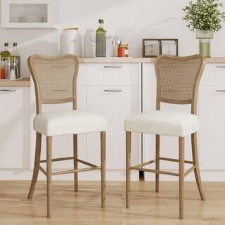 Noble House 30 in. Dark Brown and Beige Cane Back Rubberwood Barstool, Set of 2 111790 - The Home... | The Home Depot
