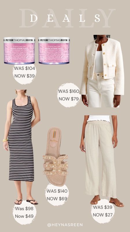 Daily deals on Peter Thomas Roth rose mask duo, Abercrombie jacket, J.Crew dress, Sam Edelman sandals, Old Navy linen pants 

#LTKsalealert