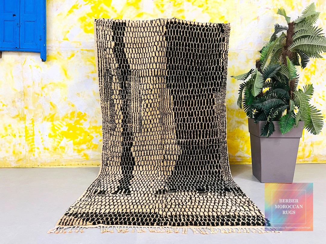 Moroccan Berber Mrirt Wool rug 4.4 FT x 8.8 FT, Unique Brown M'rirt beni ourain rug 4x9 | Etsy (US)