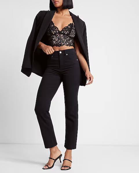 High Waisted Black Straight Ankle Jeans | Express