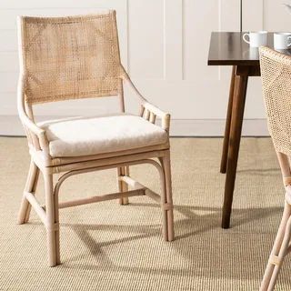 SAFAVIEH Donatella Coastal Rattan Cushion Chair - 22" W x 24" L x 37" H - Natural/White Washed | Bed Bath & Beyond