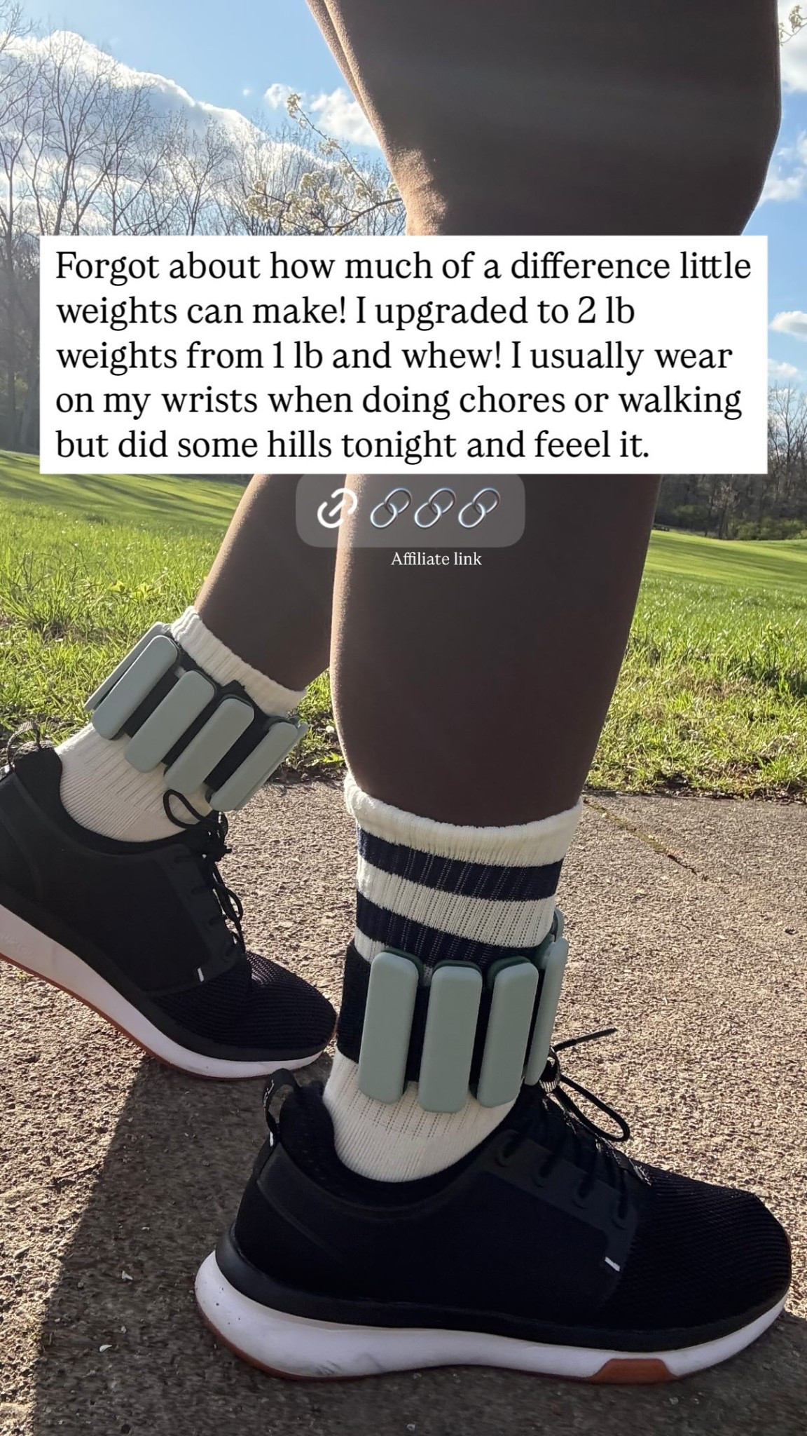 Forgot about how much of a difference little weights can make! I upgraded to 2 lb weights from 1 lb and whew! I usually wear on my wrists when doing chores or walking but did some hills tonight and feeel it.  Affiliate link

#LTKFindsUnder50 #LTKActive