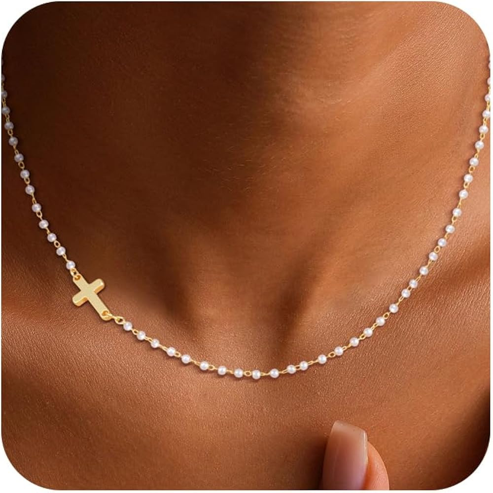 Cross Necklace for Women, 14K Gold Plated Cross Pendant Necklace Dainty Cross Charm Link Chain Ch... | Amazon (US)