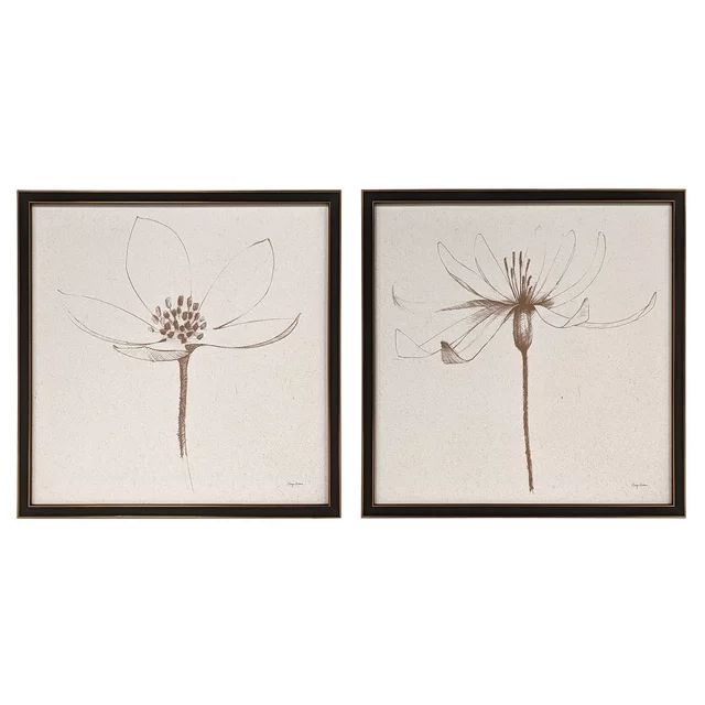 Harbortown 16x16 inch Cream Floral Canvas Wall Art - 2 PC Set Wall Décor with Etched Print | Walmart (US)