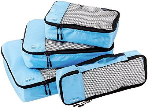 AmazonBasics 4 Piece Packing Travel Organizer Cubes Set, Sky Blue | Amazon (US)