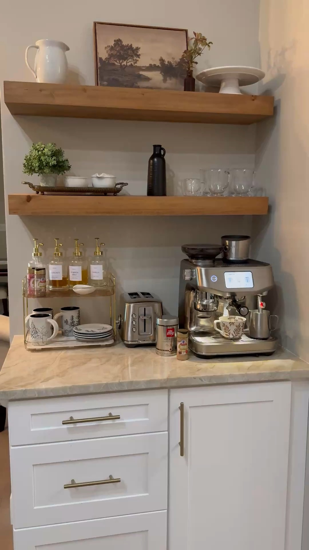 My white oak shelves in my coffee station are on sale this weekend.  Kitchen decor, home update, espresso machine, coffee decor 

#LTKstorytime #LTKHome #LTKdayinmylife