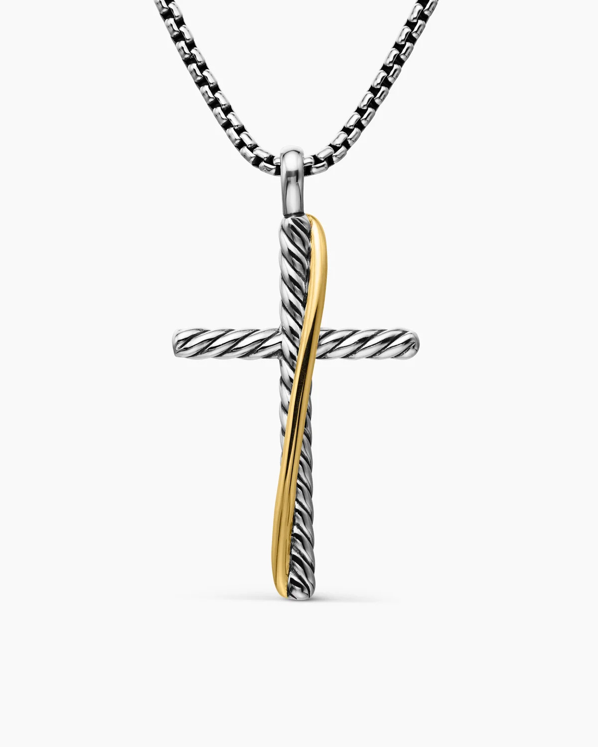 David Yurman | Crossover Cross Necklace in Sterling Silver with 18K Yellow Gold, 35.6mm | David Yurman