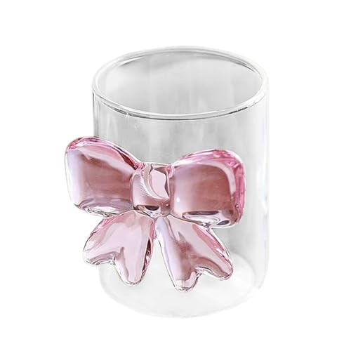 Glass Cups with Pink Bow, Clear Glass Iced Coffee Mug Tumbler Cups Juice Cup Milk Cup for Wedding, Party, Home | Amazon (US)