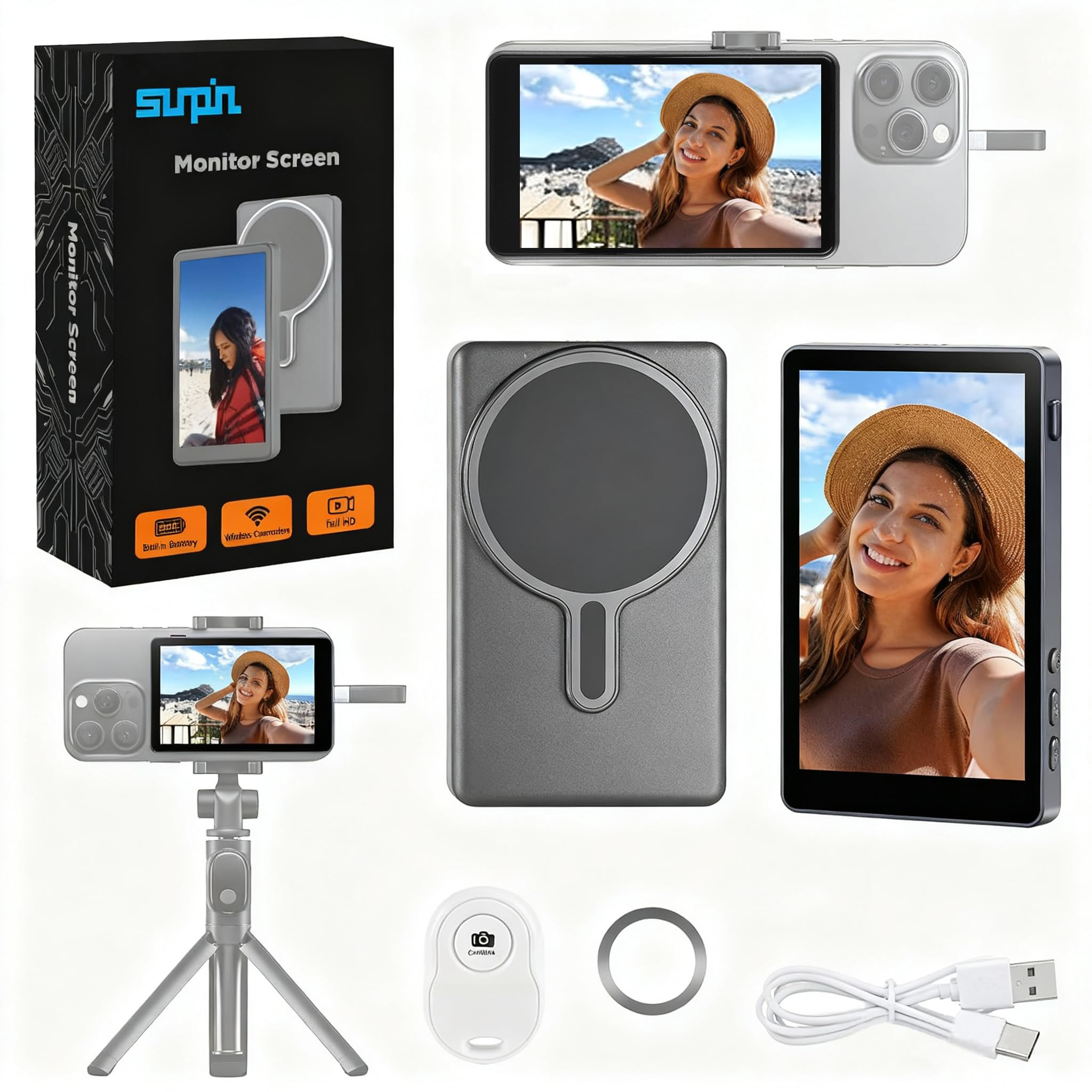 SUNPIN Vlog Selfie Monitor Screen, Wireless 4K/1080p Back Camera Monitor for iPhone & Android, Bu... | Amazon (US)