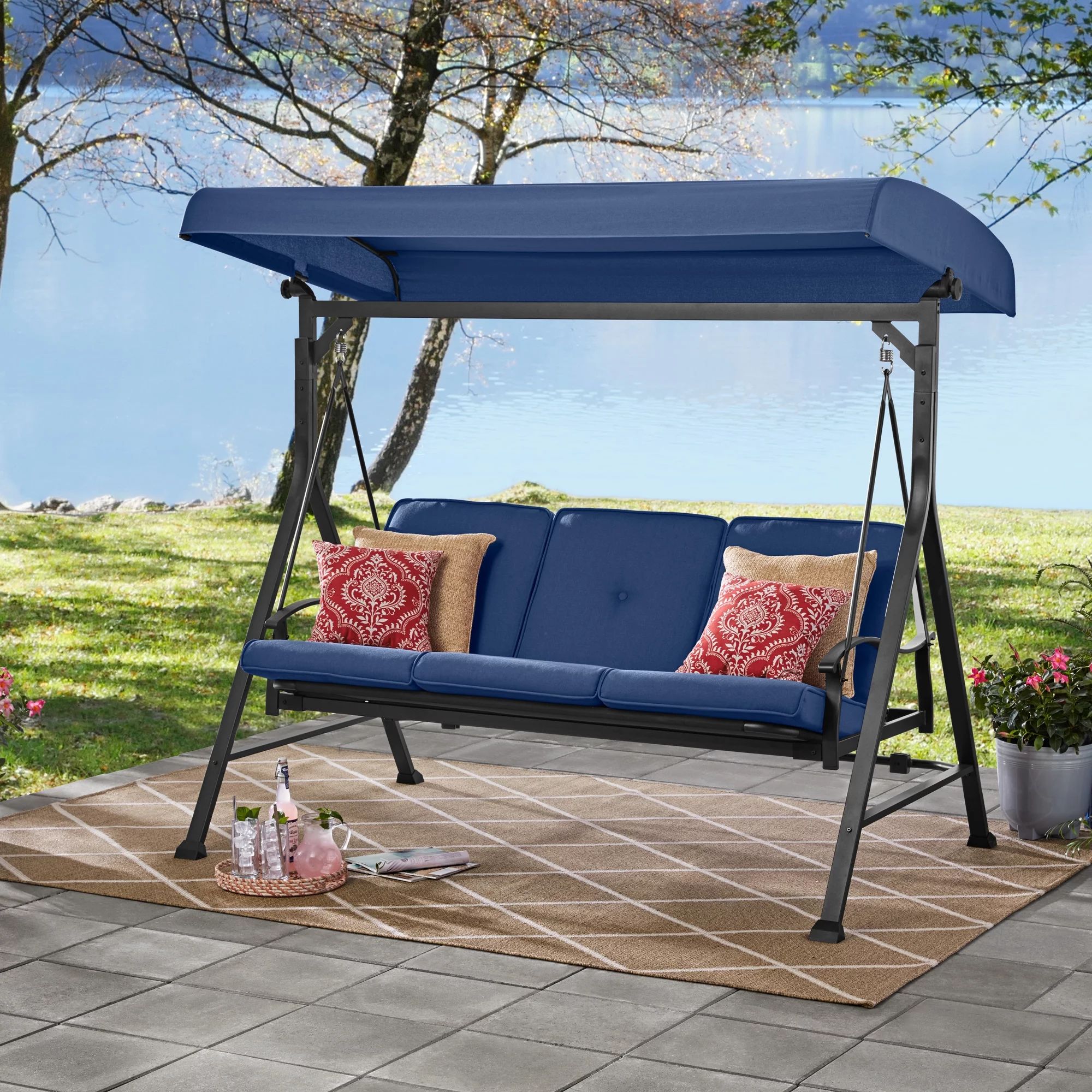 Mainstays Belden Park 3 Person Steel Porch Swing - Blue/Black | Walmart (US)