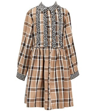 Bonnie Jean Big Girls Long-Sleeve Mixed-Checked Fit-And-Flare Dress | Dillard's | Dillard's