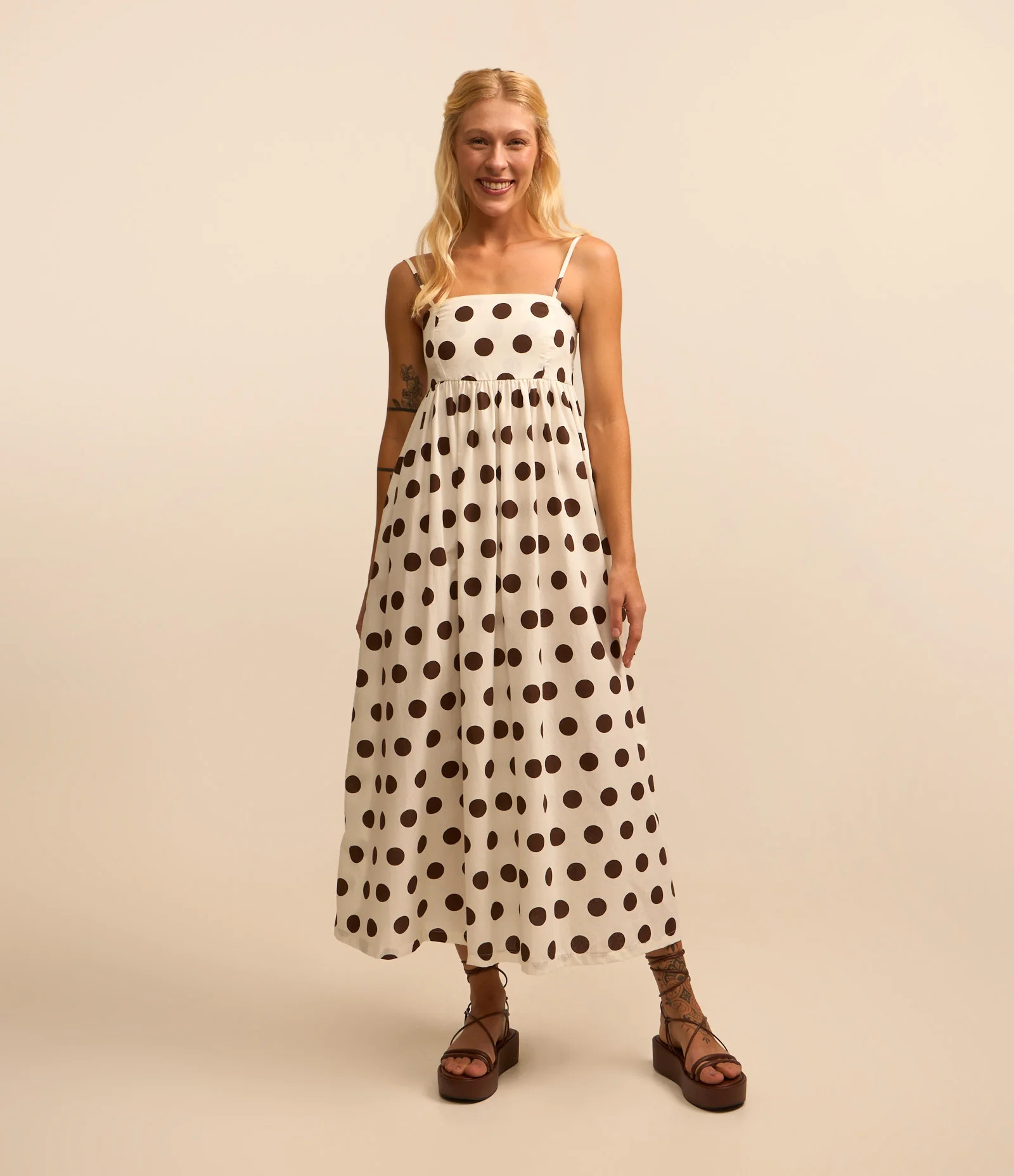 Vestido New Midi em Tricoline Poá Branco - Lojas Renner | Renner (BR)