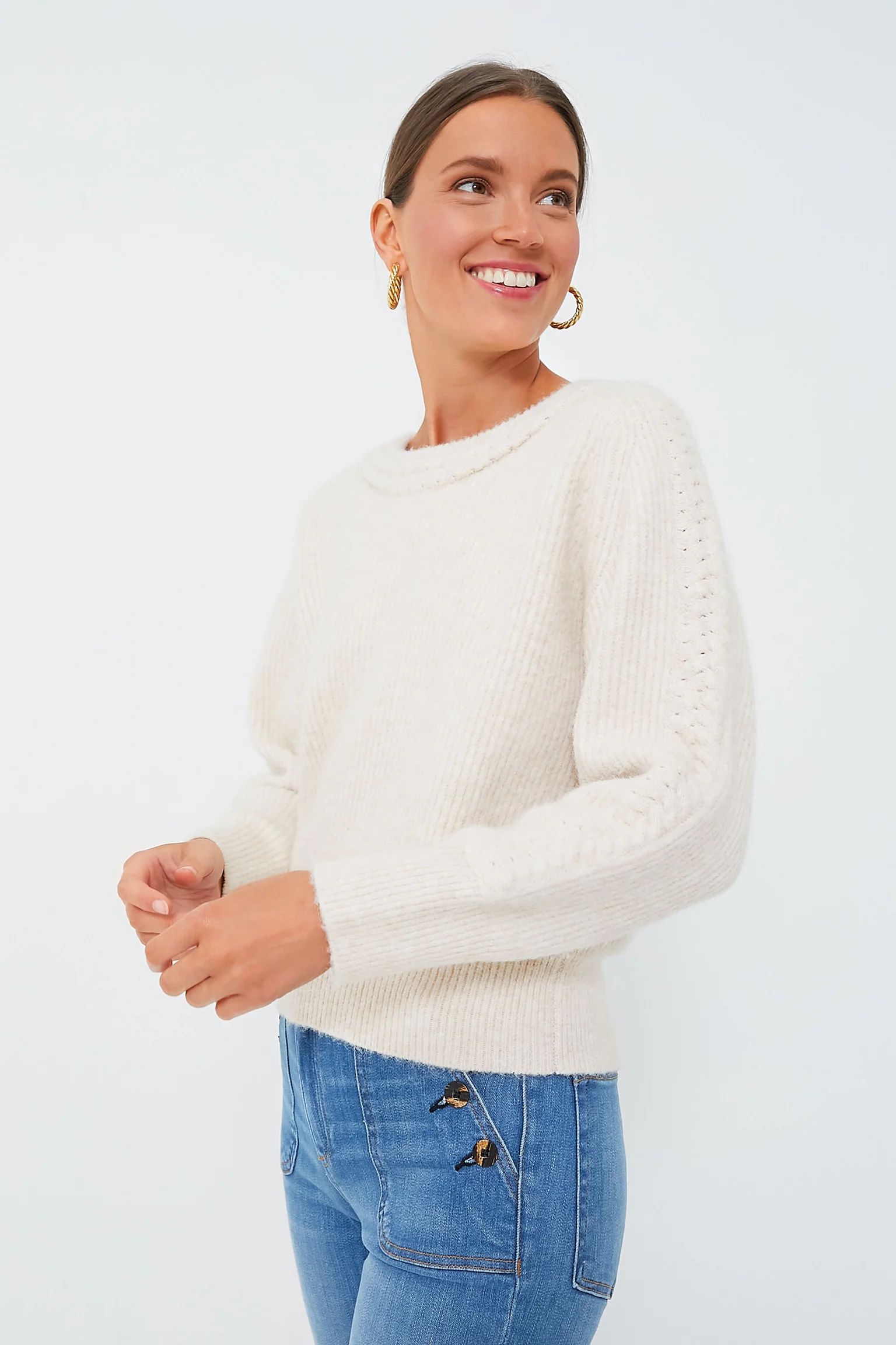 Cream Braided Harlow Sweater | Tuckernuck (US)
