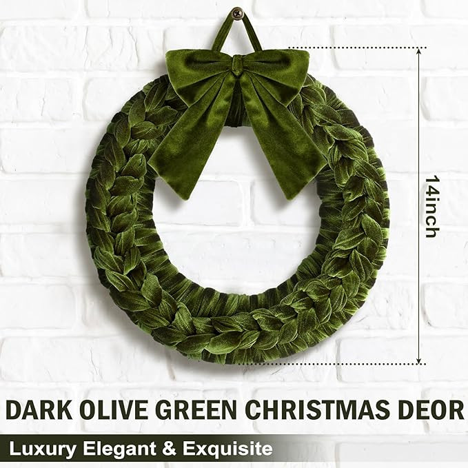 Barydat Christmas Velvet Wreath 14" Christmas Wreaths for Front Door Velvet Christmas Wreath Orna... | Amazon (US)