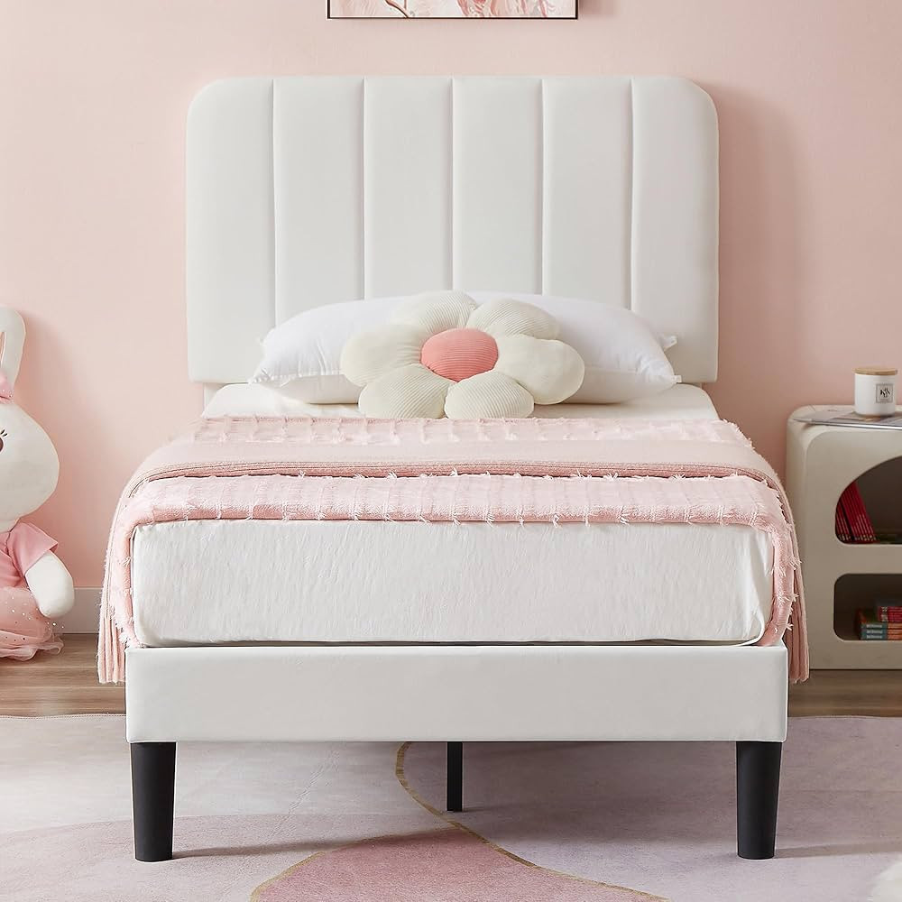 VECELO Twin Size Upholstered Bed Frame with Adjustable Headboard, Velvet Platform Bedframe Mattre... | Amazon (US)