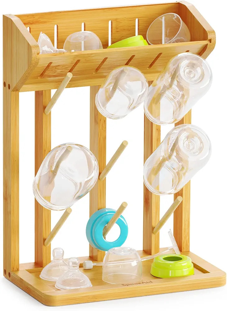 SpaceAid Bamboo Baby Bottle Drying Rack, Space Saving Kitchen Bottles Holder Organizer for Baby B... | Amazon (US)