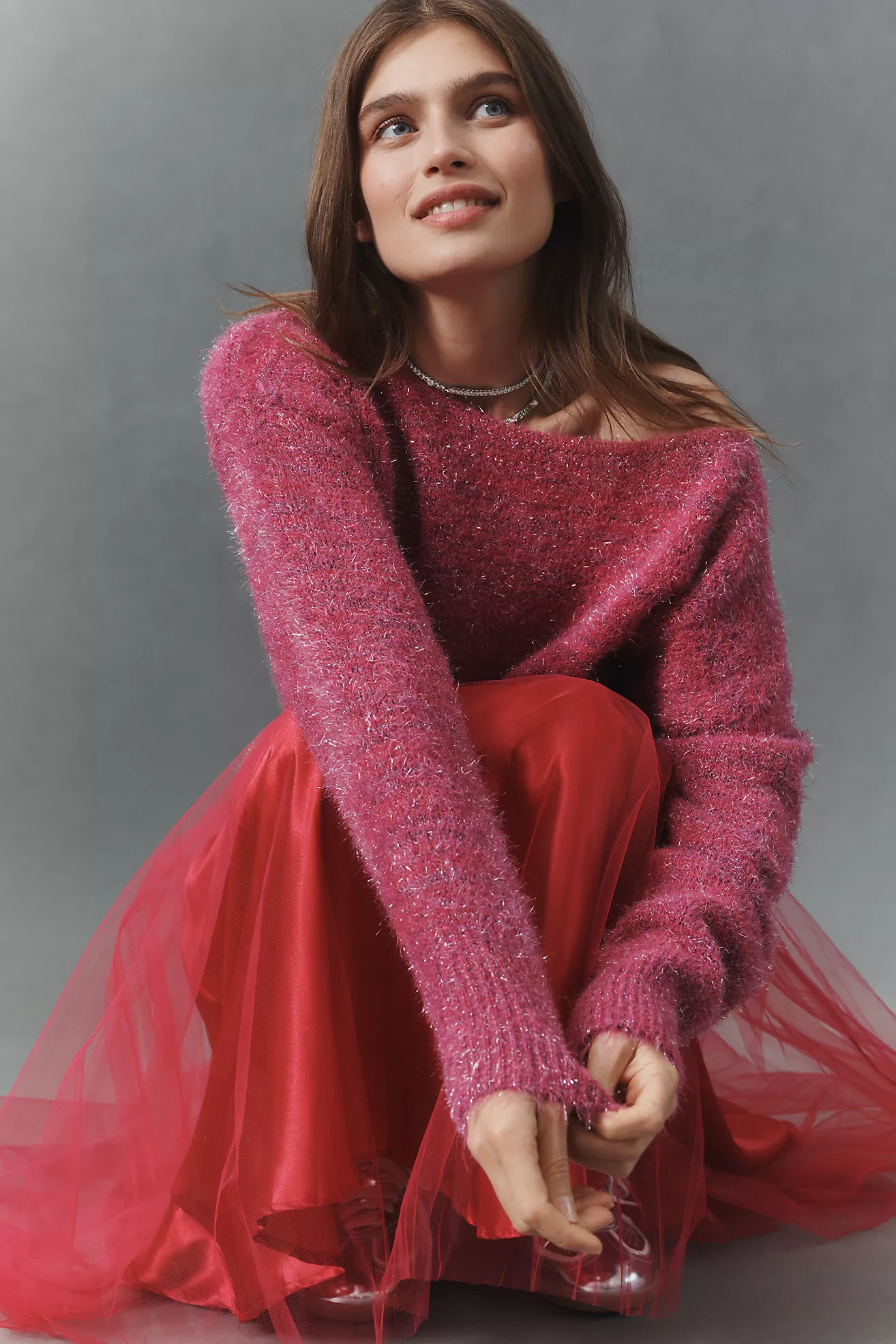 By Anthropologie Long-Sleeve Boatneck Tinsel Sweater | Anthropologie (US)