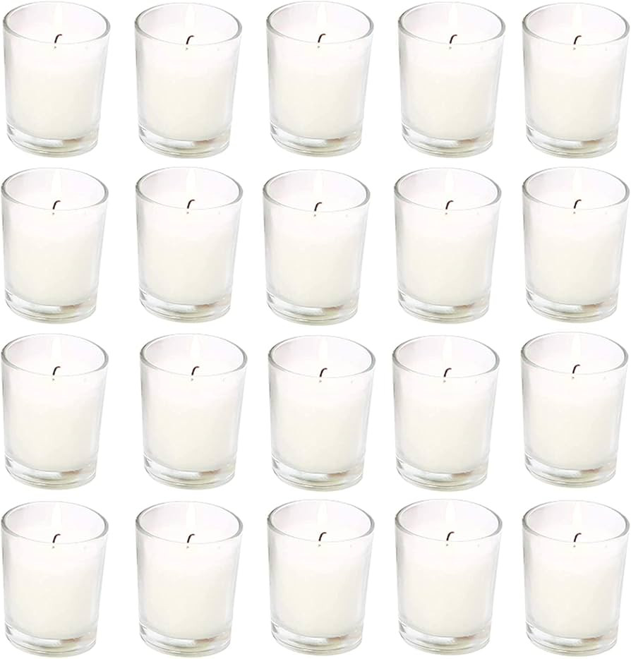20 Pack Warm White Unscented Clear Glass Filled Votive Candles. Hand Poured Wax Candle Ideal Gift... | Amazon (US)
