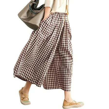 SWQZVT Womens Pants Wide Leg Gingham Cotton Pants for Women Ladies Loose Fit Brownwhite Plaid Comfort Soft Lounge Pant XL | Walmart (US)