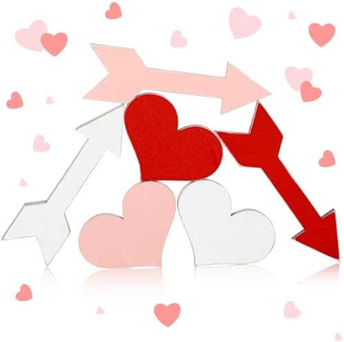 Wenqik 6 Pieces Valentine‘s Day Decor Valentine Table Decoration Wooden Heart Arrow Table Cente... | Amazon (US)