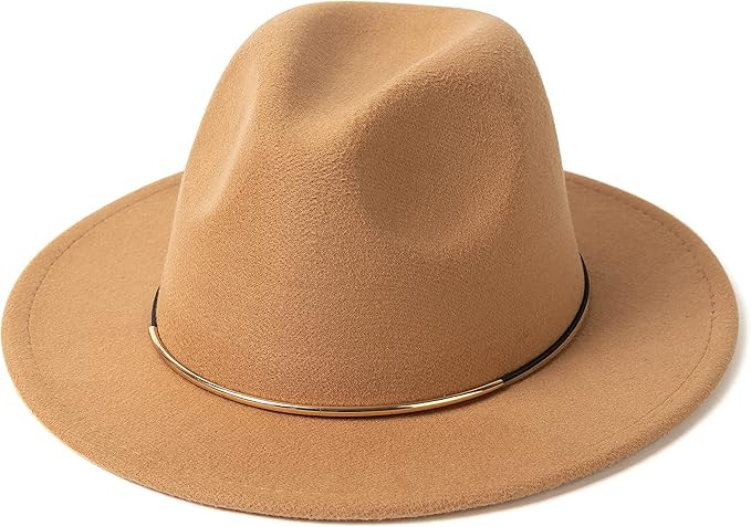 Womens Fedora Hats with Belt Buckle Wide Brim Panama Fedora Cap | Amazon (US)