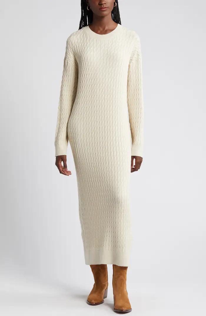 Treasure & Bond Cable Stitch Long Sleeve Midi Sweater Dress | Nordstrom | Nordstrom