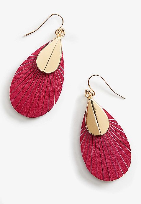 Pink Leather Drop Earrings | Maurices
