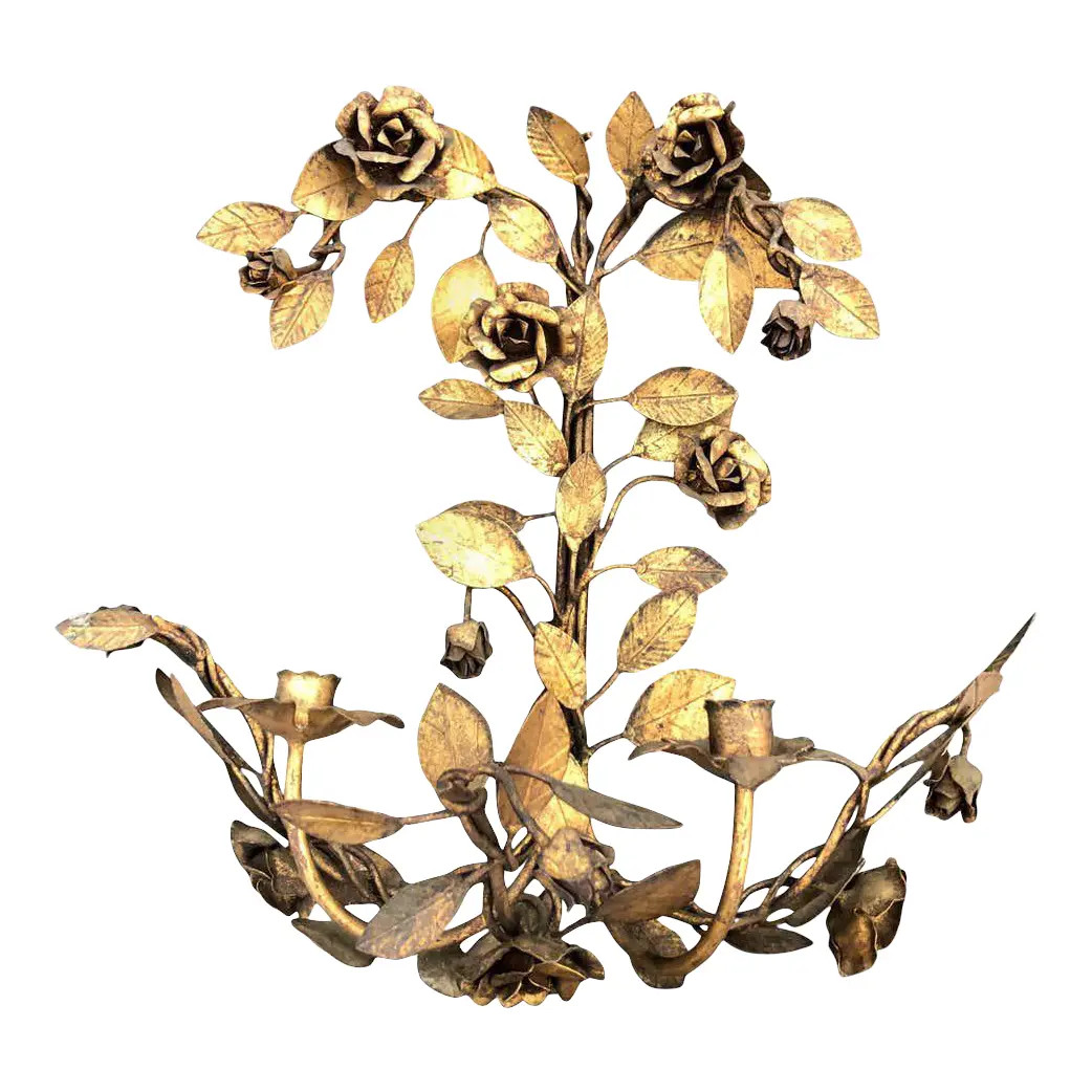 Italian Gilt Metal Floral Wall Sconce | Chairish