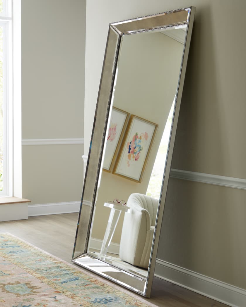Antiqued-Silver Beaded Floor Mirror | Horchow