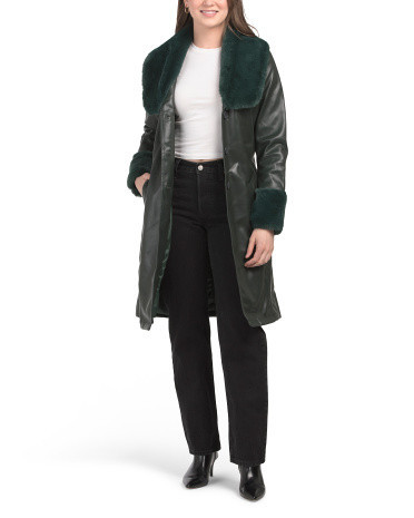 Good Night Moon Trench Coat With Faux Fur Collar for Women | Polyester/Leather | Marshalls