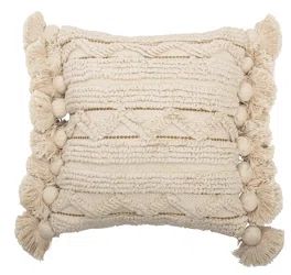 Bloomingville Off-White Cotton Looped Pillow With Gold Metallic Thread Accents, Tassels & Solid O... | Wayfair North America