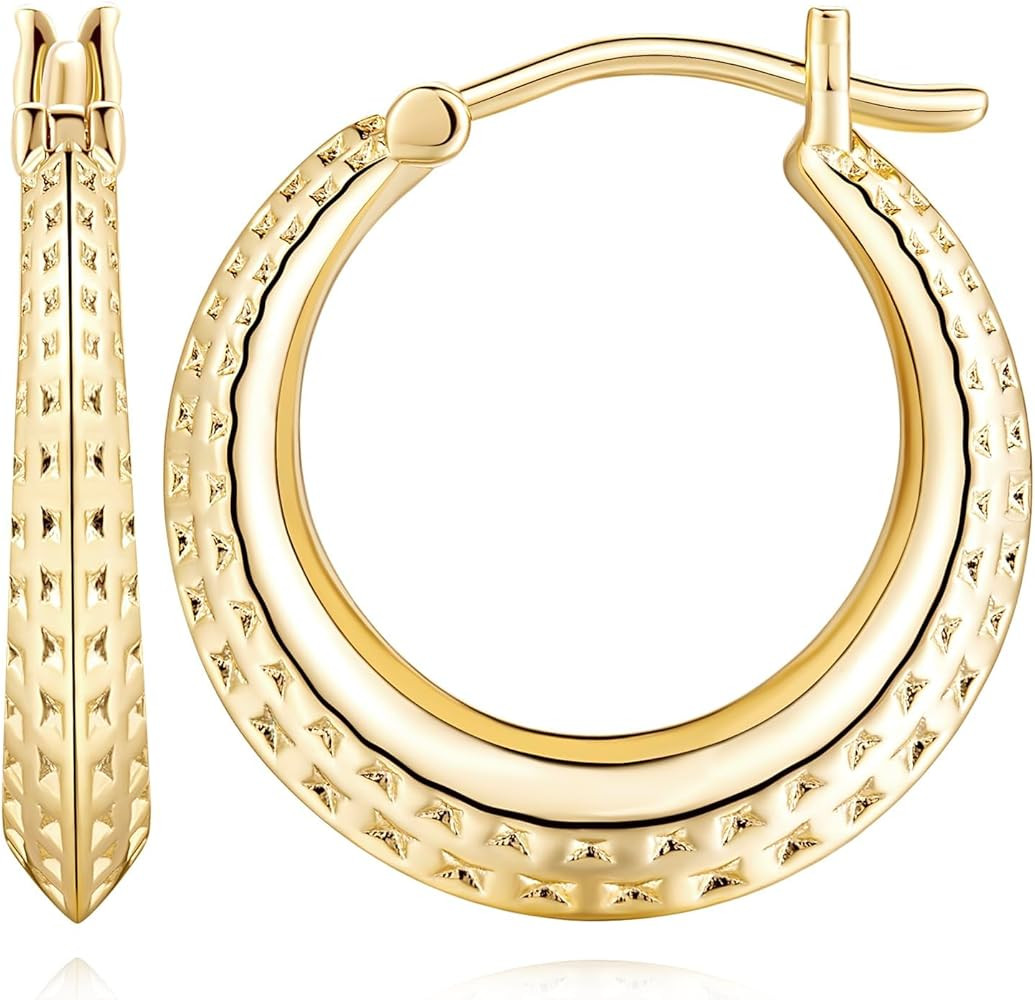 14K Gold Earrings for Women Chunky Gold Hoop Earrings for Women 14K Gold Hoop Earrings for Women ... | Amazon (US)