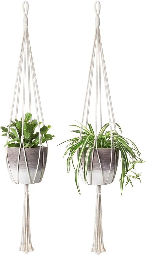 Mkono Macrame Plant Hangers Simple Design Indoor Hanging Planter Decorative Flower Pot Holder Cot... | Amazon (US)