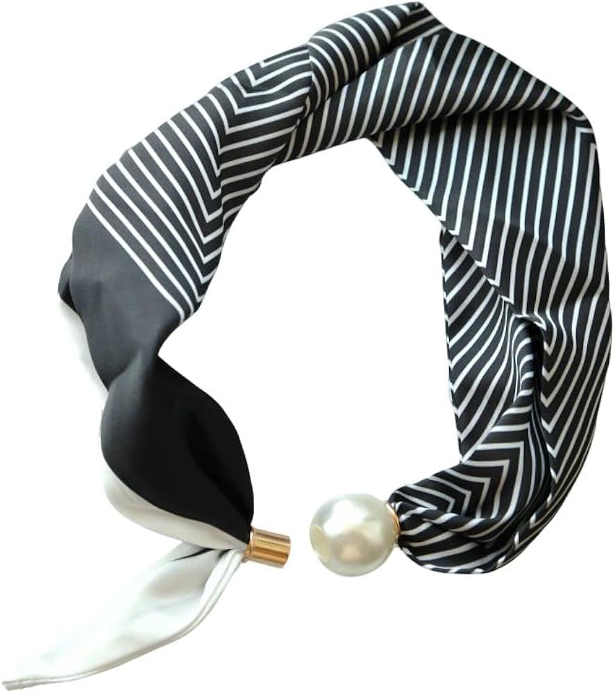 MIFYNN Silk Scarf Necklace for Woman Trendy Black and white Scarf Necklace with Charm Formal Cost... | Amazon (US)