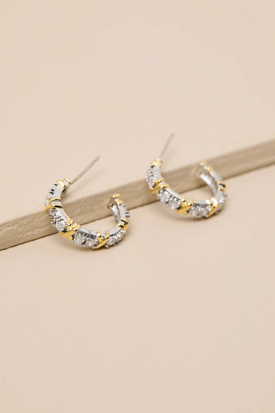 Matilda 14KT Gold and Silver Rhinestone Hoop Earrings | Lulus