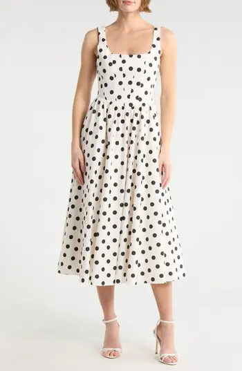WAYF Corset Midi Dress in Ivory Polka Dot at Nordstrom Rack, Size Small | Nordstrom Rack