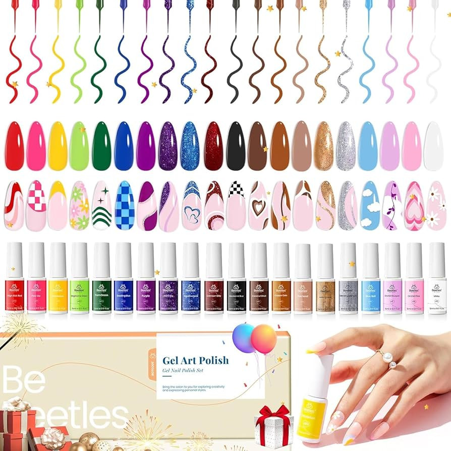 beetles Gel Polish Nail Art Gel Liner Nail Polish Set- 20 Colors Liner Gel Polish Pink Blue White... | Amazon (US)