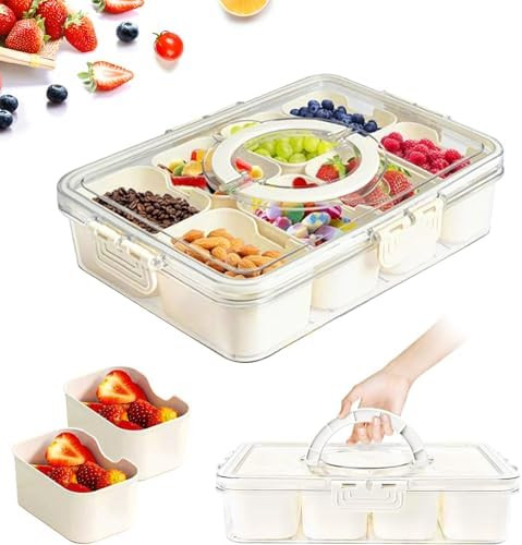 Divided Serving Tray with Lid,Snack Box,Portable Snack Platters Organizer,Charcuterie Snackle Box Container with 8 Compartments & 5 Forks,Food Storage Containers,Keep Your Candy,Chips Fresh. | Amazon (US)