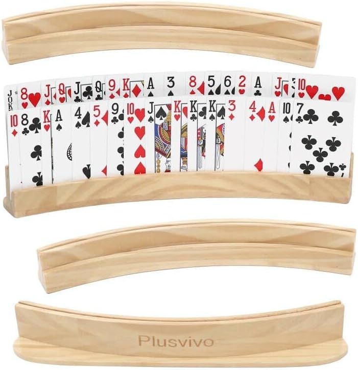 Amazon.com: plusvivo Set of 4 Curved Playing Cards Holders for Seniors Adults - Soild Wood Cards ... | Amazon (US)