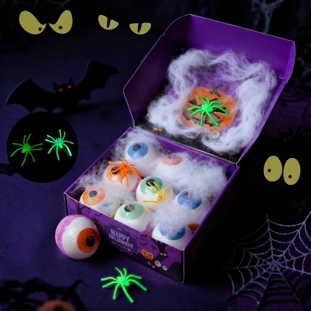 Halloween Bath Bombs for Kids Gifts: 9 Pcs Eyeball Bath Bomb with Toys Inside Surprise Spider Lig... | Amazon (US)