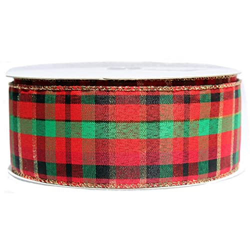 Green Red Plaid Christmas Ribbon - 2 1/2" x 50 Yards, Gold Wired Edge, Gift Bow, Tree Decoration, Garland, Gifts, Wrapping, Wreath, Bows, Presents, Holiday Decor | Amazon (US)
